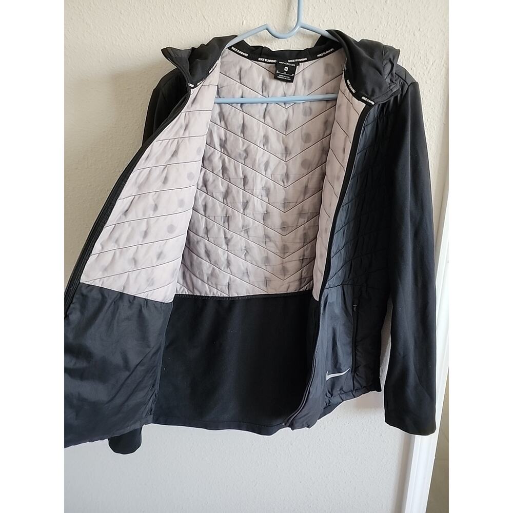 Nike Aerolayer Running Jacket Hooded Black Full Zip M Quilted Wind AH0544-010 - Picture 4 of 6